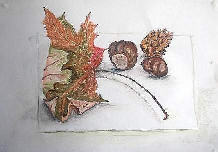 autumn still life pastel drawing