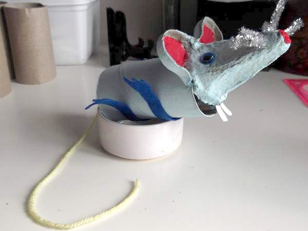 crafted blue mouse made from egg box